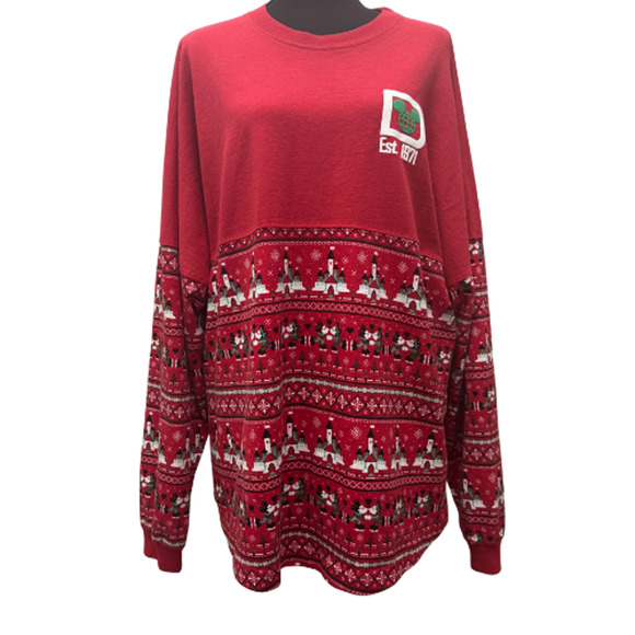 WDW Disney Spirit Jersey Christmas Holiday Fair Isle Red Size Large 1971 - Picture 3 of 11